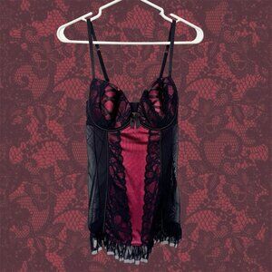 Vintage La Senza Black Red Lace Bustier Corset Top Y2K Lingerie L